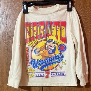 Cream Long Sleeve Tee with Retro Naruto Graphic